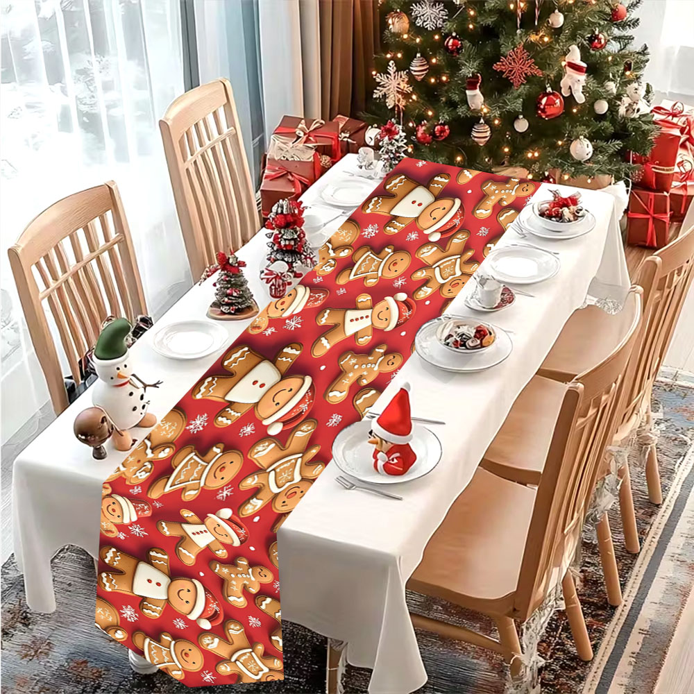 Christmas Table Runner - Christmas Table Runner Gingerbread Man Snowflake